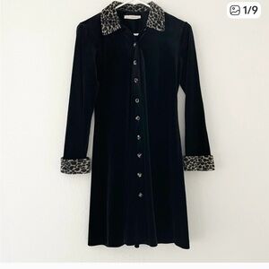 Petite Sophisticate Black Velvet Dress with Animal Print Accents
